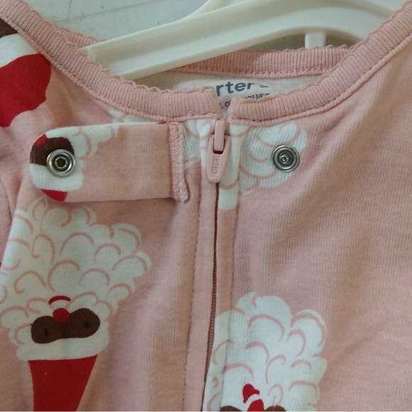 Carters Toddler Pink & Red Snowflake Reindeer Black Santa Footed Pajama Set New! - Picture 10 of 11